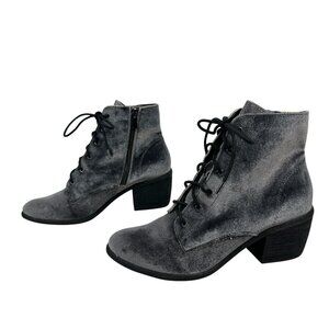 Dolce Vita Grey Velvet Lace-Up Ankle Boots Block Heel & Side Zipper Size 8.5